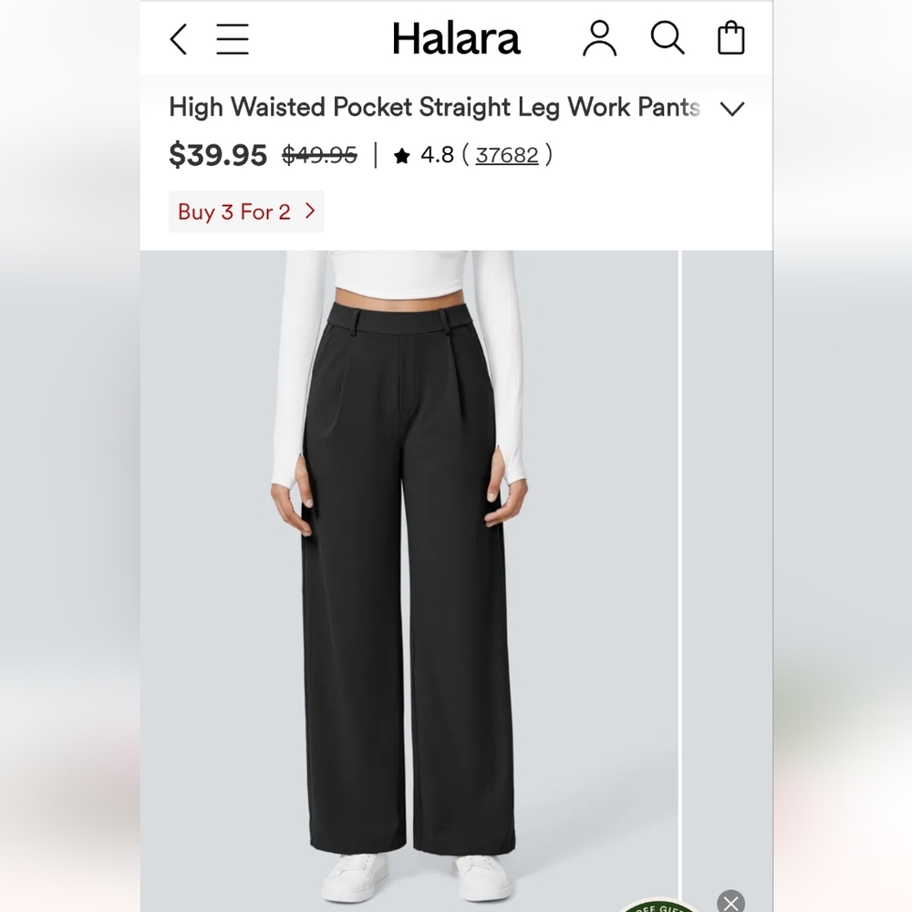 NWT HALARA Women's Elegant Black Wide-Leg Trousers